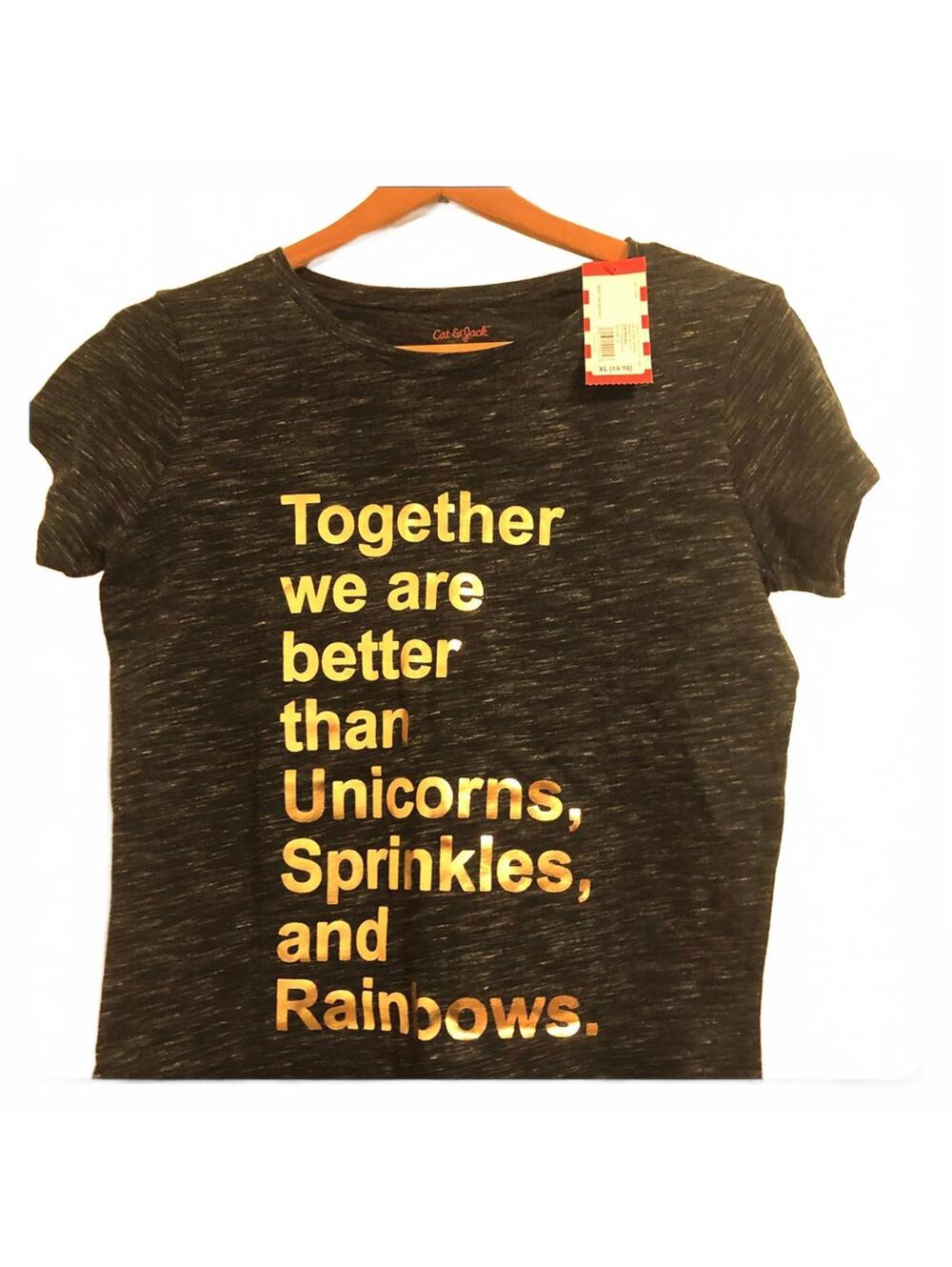 Girls Black Spacedye Graphic T-Shirt with Gold Lettering Trendy Casual Tee